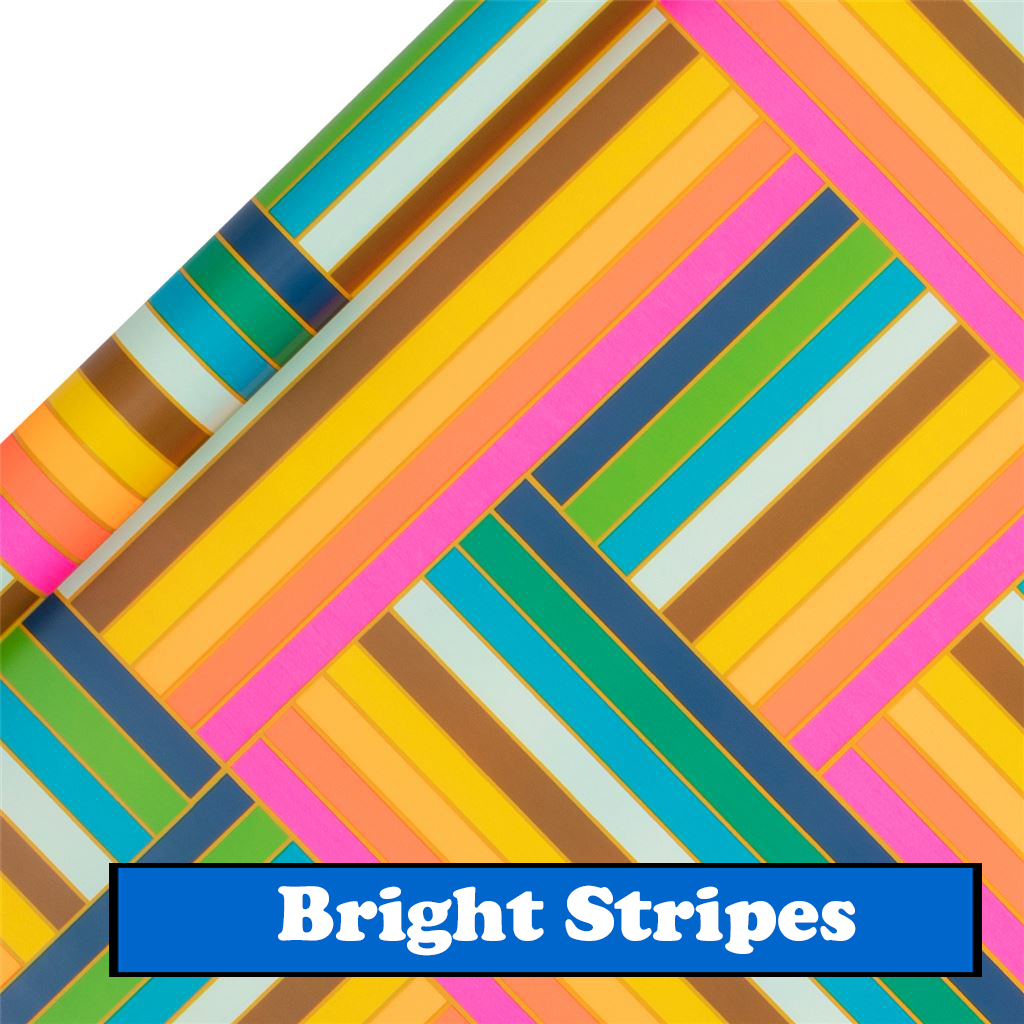 wrapping paper with bright stripes criss crossing the paper